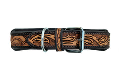 Western Style Beaded and Tooled Leather Dog Collar With Padded Soft Lining 10AB004