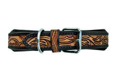 Western Style Beaded and Tooled Leather Dog Collar With Padded Soft Lining 10AB005