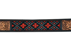 Western Style Beaded and Tooled Leather Dog Collar With Padded Soft Lining 10AB005