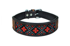 Western Style Beaded and Tooled Leather Dog Collar With Padded Soft Lining 10AB005