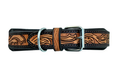 Western Style Beaded and Tooled Leather Dog Collar With Padded Soft Lining 10AB006