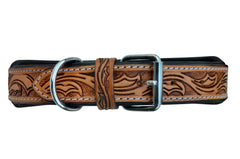 Western Style Beaded and Tooled Leather Dog Collar With Padded Soft Lining 10AB007