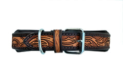 Western Style Beaded and Tooled Leather Dog Collar With Padded Soft Lining 10AB010