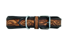 Western Style Beaded and Tooled Leather Dog Collar With Padded Soft Lining 10AB013