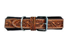 Western Style Beaded and Tooled Leather Dog Collar With Padded Soft Lining 10AB014