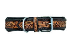 Western Style Beaded and Tooled Leather Dog Collar With Padded Soft Lining 10AB015