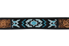 Western Style Beaded and Tooled Leather Dog Collar With Padded Soft Lining 10AB015