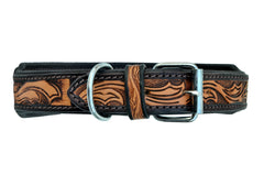 Western Style Beaded and Tooled Leather Dog Collar With Padded Soft Lining 10AB016