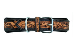 Western Style Beaded and Tooled Leather Dog Collar With Padded Soft Lining 10AB017