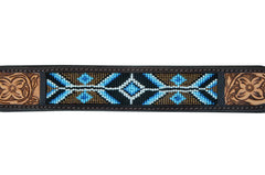 Western Style Beaded and Tooled Leather Dog Collar With Padded Soft Lining 10AB017