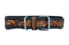 Western Style Beaded and Tooled Leather Dog Collar With Padded Soft Lining 10AB019