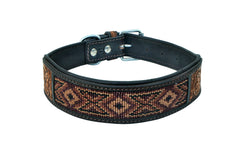 Western Style Beaded and Tooled Leather Dog Collar With Padded Soft Lining 10AB019