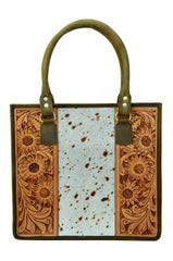 Copy of Genuine Leather Tooled Shoulder / Tote  Bag with Hair-On Cowhide Leather Removeable Strap 20AB012