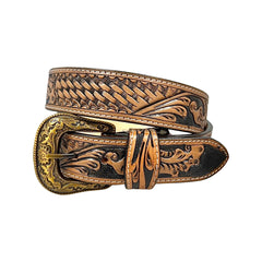 Genuine Leather Western Hand Tooled and Hand Painted Floral Belt with Removable Buckle 30HQ003