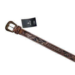 Genuine Leather Western Hand Tooled and Hand Painted Floral Belt with Removable Buckle 30HQ003