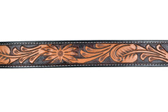 Western Style Hand Tooled and Hand Painted Floral Genuine Leather Belt with Removable Buckle 30HQ004