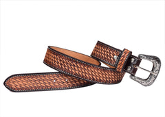 Western Style Hand Tooled and Hand Painted Floral Genuine Leather Belt with Removable Buckle 30WE002